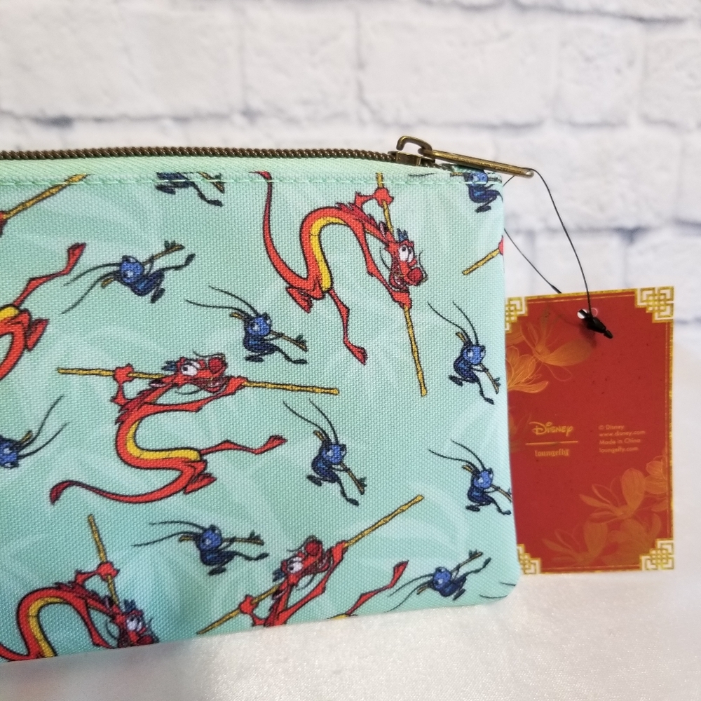 Loungefly Mulan Companion Friend Mushu Dragon Crikee Zip Disney Travel Pouch New - Picture 3 of 16